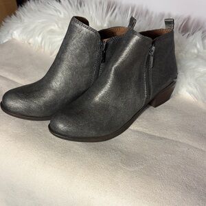 Lucky Brand Metallic Charcoal Ankle Booties with Side Zip
